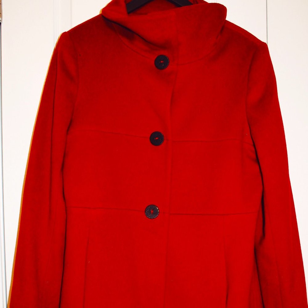Tahari Red Wool 3/4 Trench Coat - Picture 2 of 7